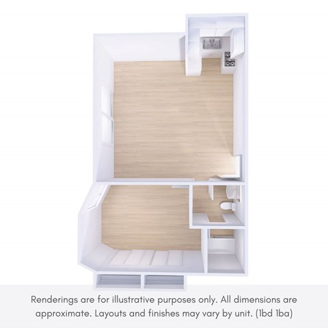Floor plan for 1 bed, 1 bath, 850 sqft